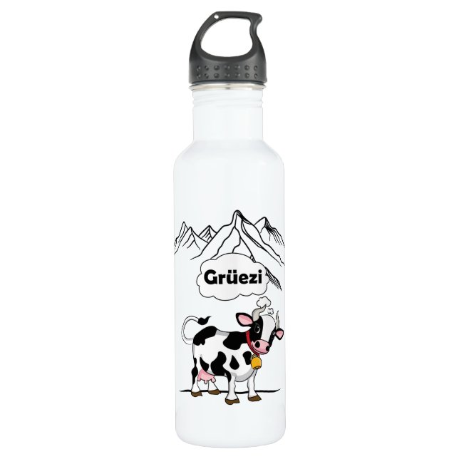 Swiss Cow - Grüezi - Switzerland Travel 710 Ml Water Bottle (Front)