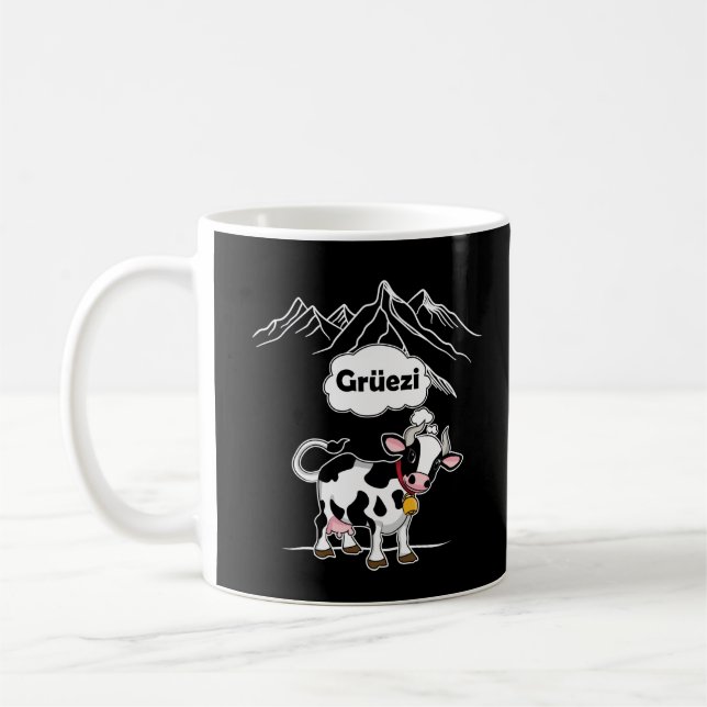 Swiss Cow - Grüezi - Switzerland Travel Coffee Mug (Left)
