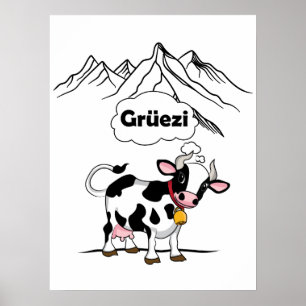 Swiss Cow - Grüezi - Switzerland Travel Poster