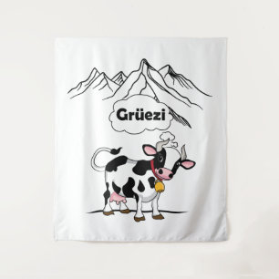 Swiss Cow - Grüezi - Switzerland Travel Tapestry