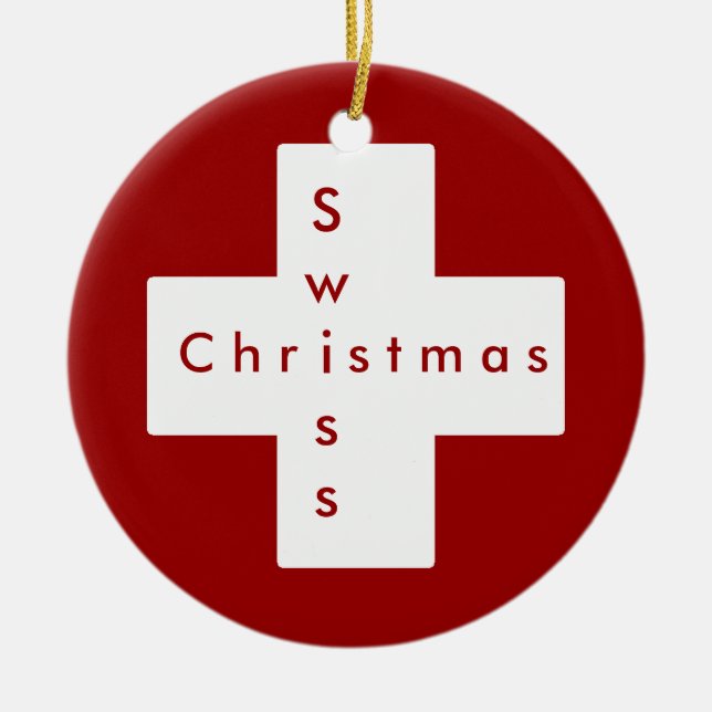 Swiss cross ceramic tree decoration (Front)