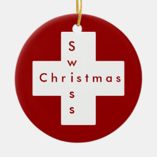 Swiss cross ceramic tree decoration
