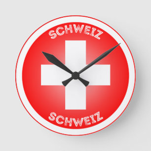 Swiss Cross Schweiz Circle Shape  Round Clock