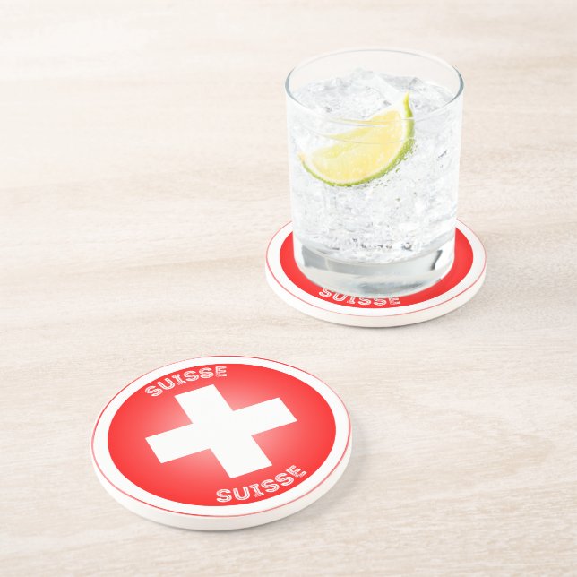 Swiss Cross Suisse Circle Shape Coaster (Side)