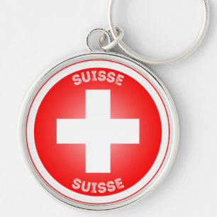 Swiss Cross Suisse Circle Shape Key Ring