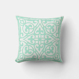 Swiss dot cutwork over linen - aqua cushion
