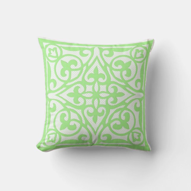 Swiss dot cutwork over linen - pale green cushion (Front)