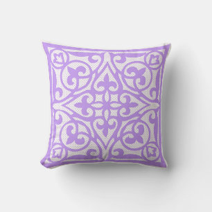 Swiss dot cutwork over linen - violet cushion