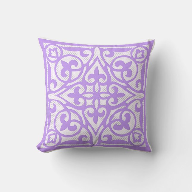 Swiss dot cutwork over linen - violet cushion (Front)