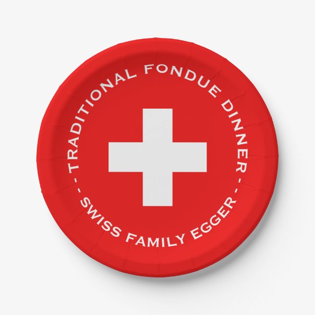 Swiss Family Fondue Party Flag of Switzerland Paper Plate (Front)