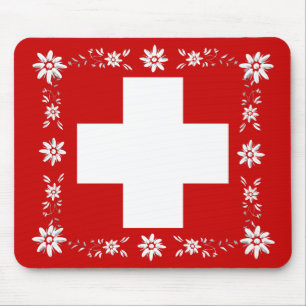 Swiss flag and edelweiss 2 mouse mat