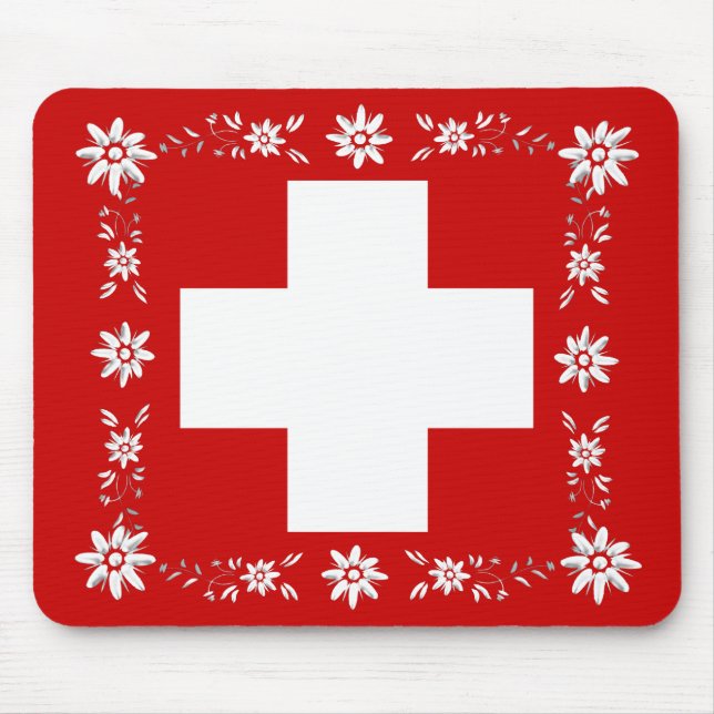 Swiss flag and edelweiss 2 mouse mat (Front)