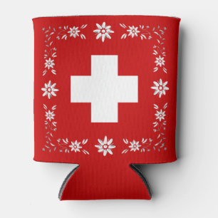Swiss flag and edelweiss can cooler