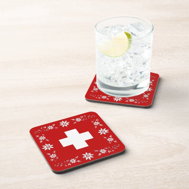 Swiss flag and edelweiss coaster (Right Side)