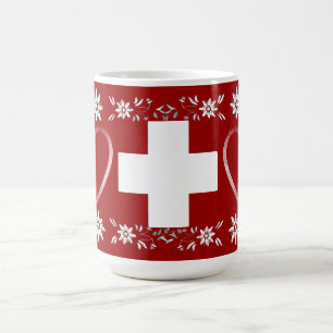 Swiss flag and edelweiss coffee mug