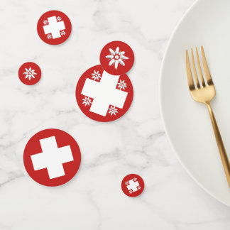 Swiss flag and edelweiss confetti