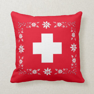 Swiss flag and edelweiss cushion
