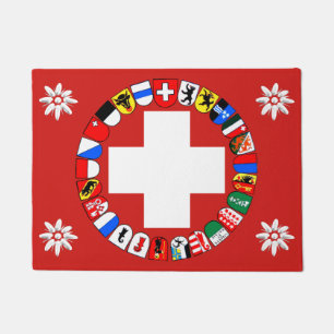 Swiss flag and edelweiss doormat