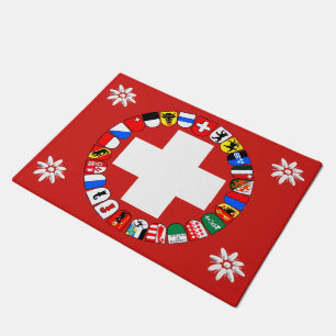 Swiss flag and edelweiss doormat