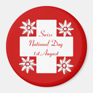 Swiss flag and edelweiss magnet