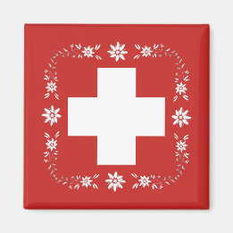 Swiss flag and edelweiss magnet