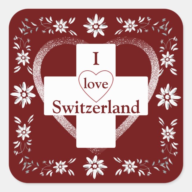 Swiss flag and edelweiss square sticker (Front)