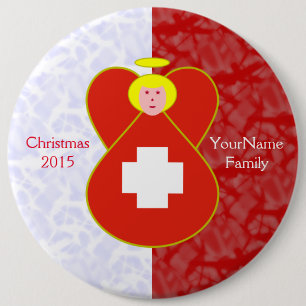 Swiss Flag Angel Blonde Red White 6 Cm Round Badge