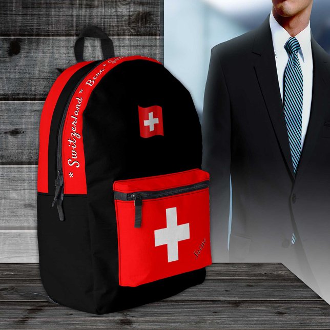 Swiss Flag backpack, Switzerland, patriot black Printed Backpack (Creator Uploaded)
