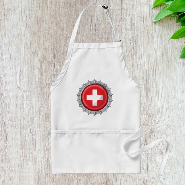 Swiss Flag Bottle Cap Red and White Cross Standard Apron (Creator Uploaded)