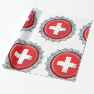 Swiss Flag Bottle Cap Red and White Cross Wrapping Paper