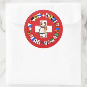 Swiss flag, cantons and dancers classic round sticker