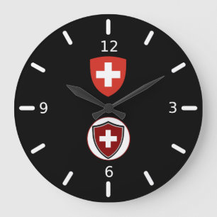 Swiss flag-coat arms large clock