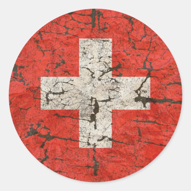 Swiss Flag, Distressed Classic Round Sticker (Front)