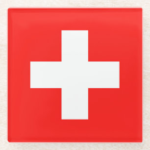Swiss flag glass coaster