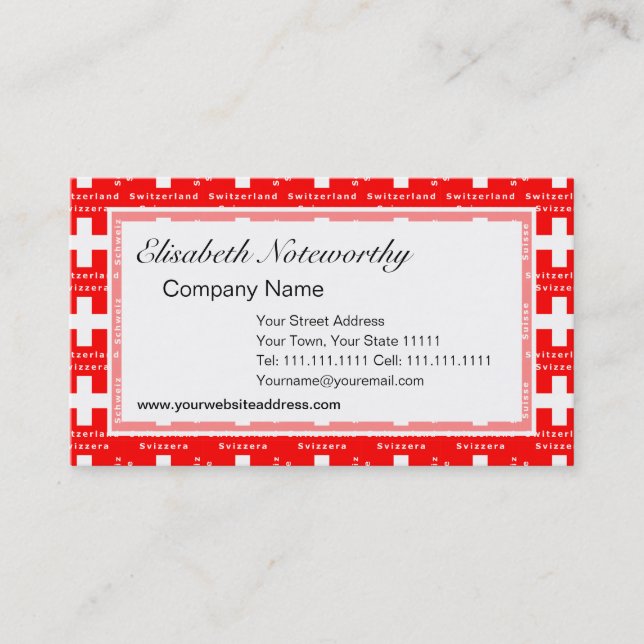Swiss Flag I Love Switzerland Red and White Business Card (Front)