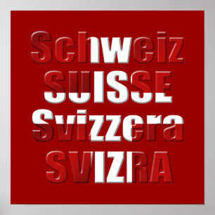 Swiss Flag of Switzerland Official languages Gift Poster