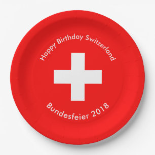 Swiss Flag Paper Plate