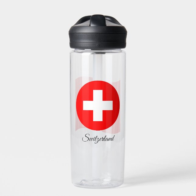 Swiss Flag, patriotic Switzerland Water Bottle (Front)