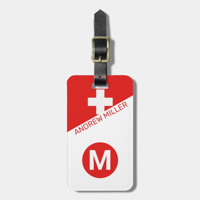 Swiss Flag Personalised modern travel luggage  Luggage Tag (Front Vertical)