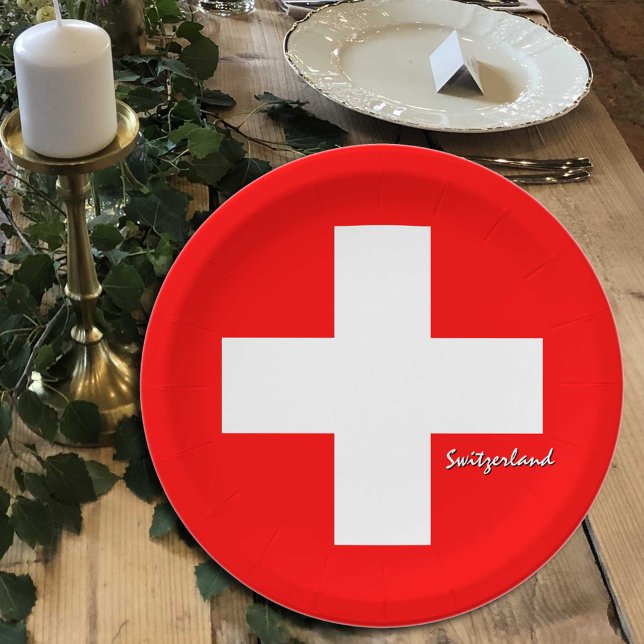 Swiss Flag plates, party, sports, Switzerland Paper Plate (Creator Uploaded)