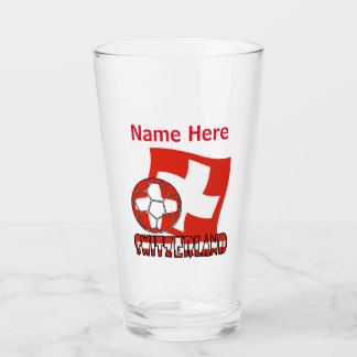 Swiss Flag Soccer Ball Red Personalised Name  Glass
