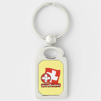 Swiss Flag Soccer Ball Yellow Background Rectangle Key Ring