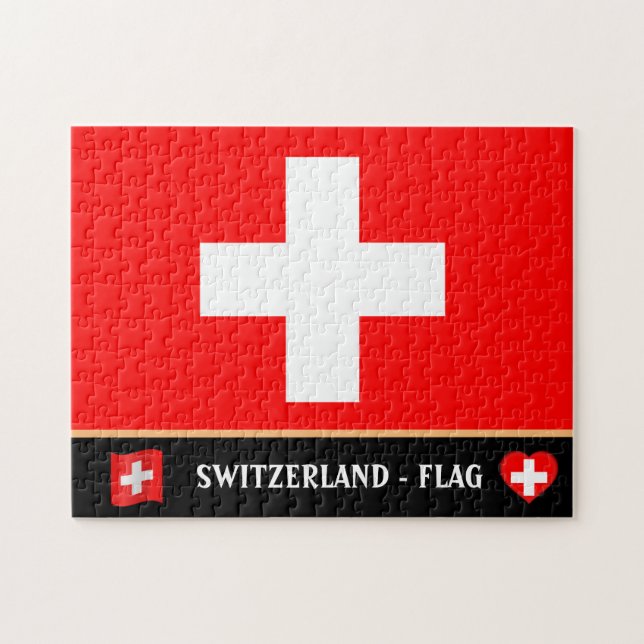 Swiss Flag & Swiss country / Switzerland Jigsaw Puzzle (Horizontal)