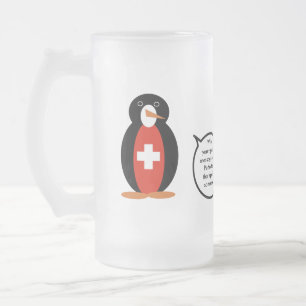 Swiss Flag Talking Ms. Penguin Personalised Frosted Glass Beer Mug