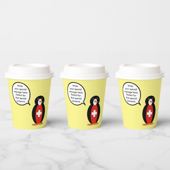 Swiss Flag Talking Ms. Penguin Personalised  Paper Cups (Multi)