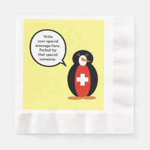 Swiss Flag Talking Ms. Penguin Personalized Napkin