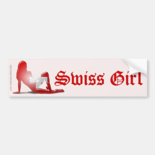 Swiss Girl Silhouette Flag Bumper Sticker