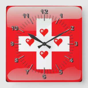 Swiss glossy flag square wall clock