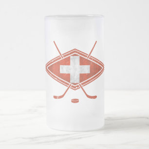 Swiss Ice Hockey Flag Frosted Glass Beer Mug