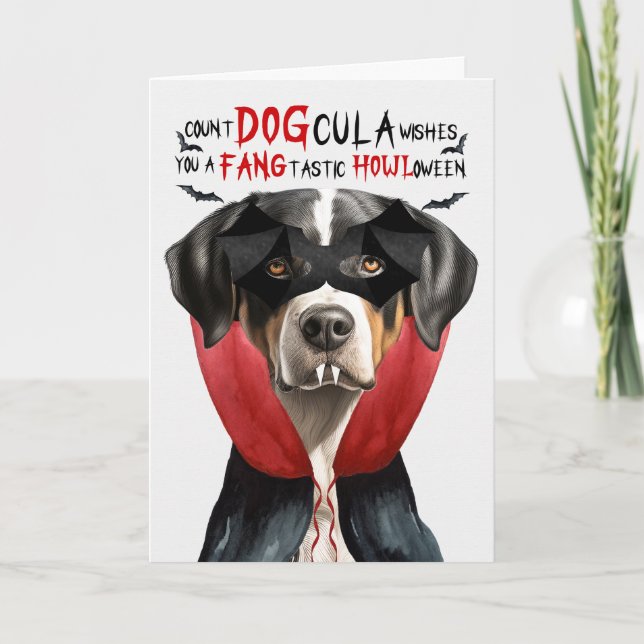 Swiss Mountain Dog Funny Count DOGcula Halloween Holiday Card (Front)